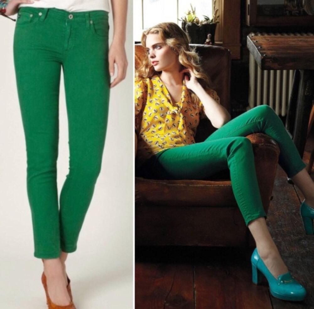 AG Goldschmied Stevie Ankle Slim Straight Jeans Kelly Green Anthropologie 28